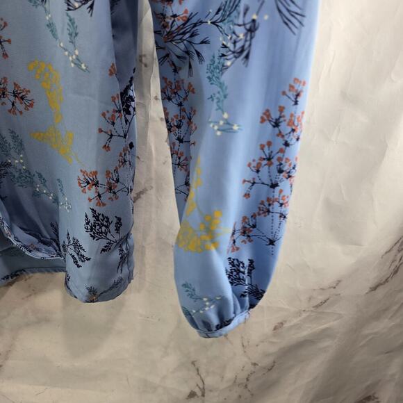 Maette Stella Dot Blouse Womens Large Blue Floral Cut Out Cold Shoulder Slouchy - Picture 8 of 13